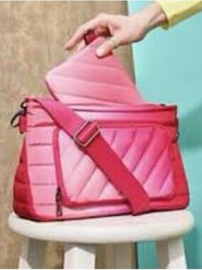 NWT Think Royln Bank Street XL Crossbody Pouch Bundle Fuchsia Ombre Pink